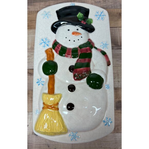 Ceramic Snowman Loaf Pan With Lid Winter Holiday Design New Debco - Picture 1 of 8